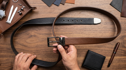 Premium Men's 2-Sided Reversible Leather Belt - Black & Brown